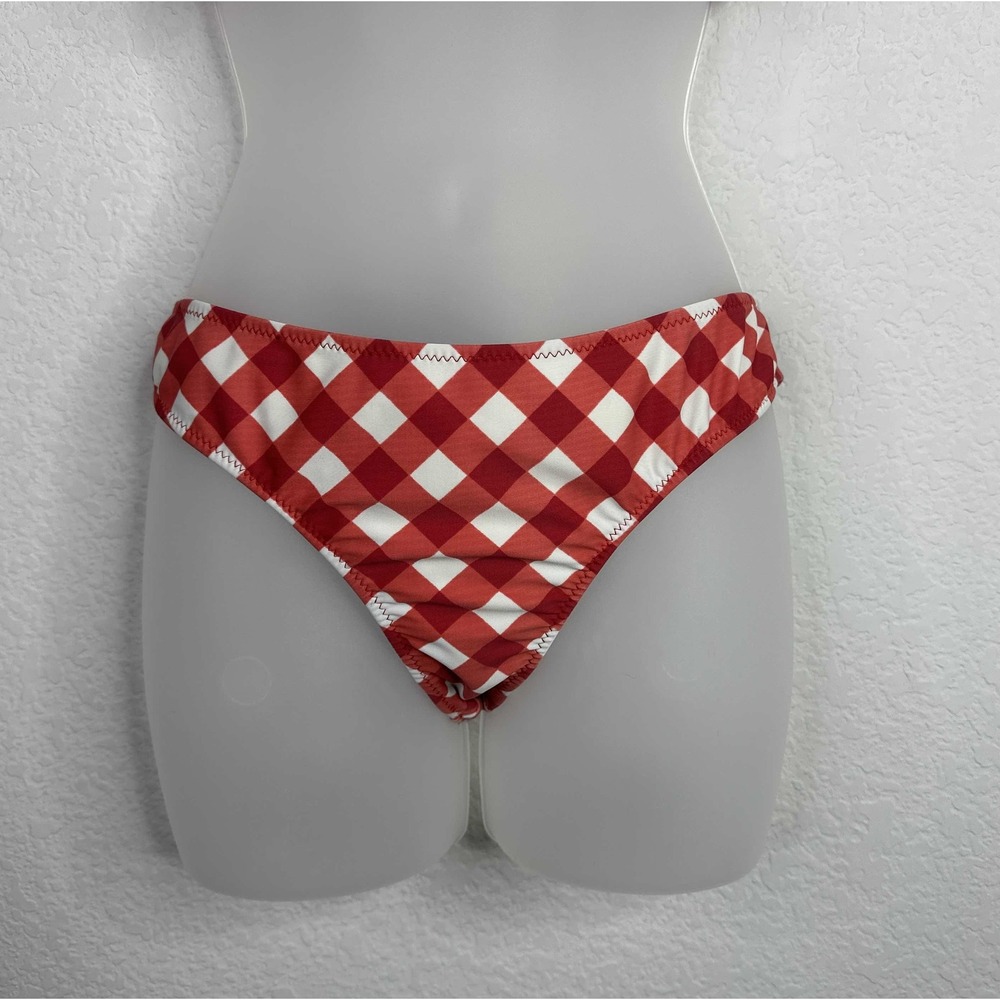 Reformation Bikini Bottom Womens Large Red White Checkered Vacation Resort Beach
